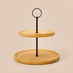 Houseware 2 Katlı Bambu Servis Tabağı - Açık Kahverengi - 21 cm