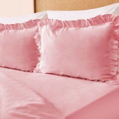 Soft Fırfırlı Çift Kişilik Nevresim Takımı - Pembe