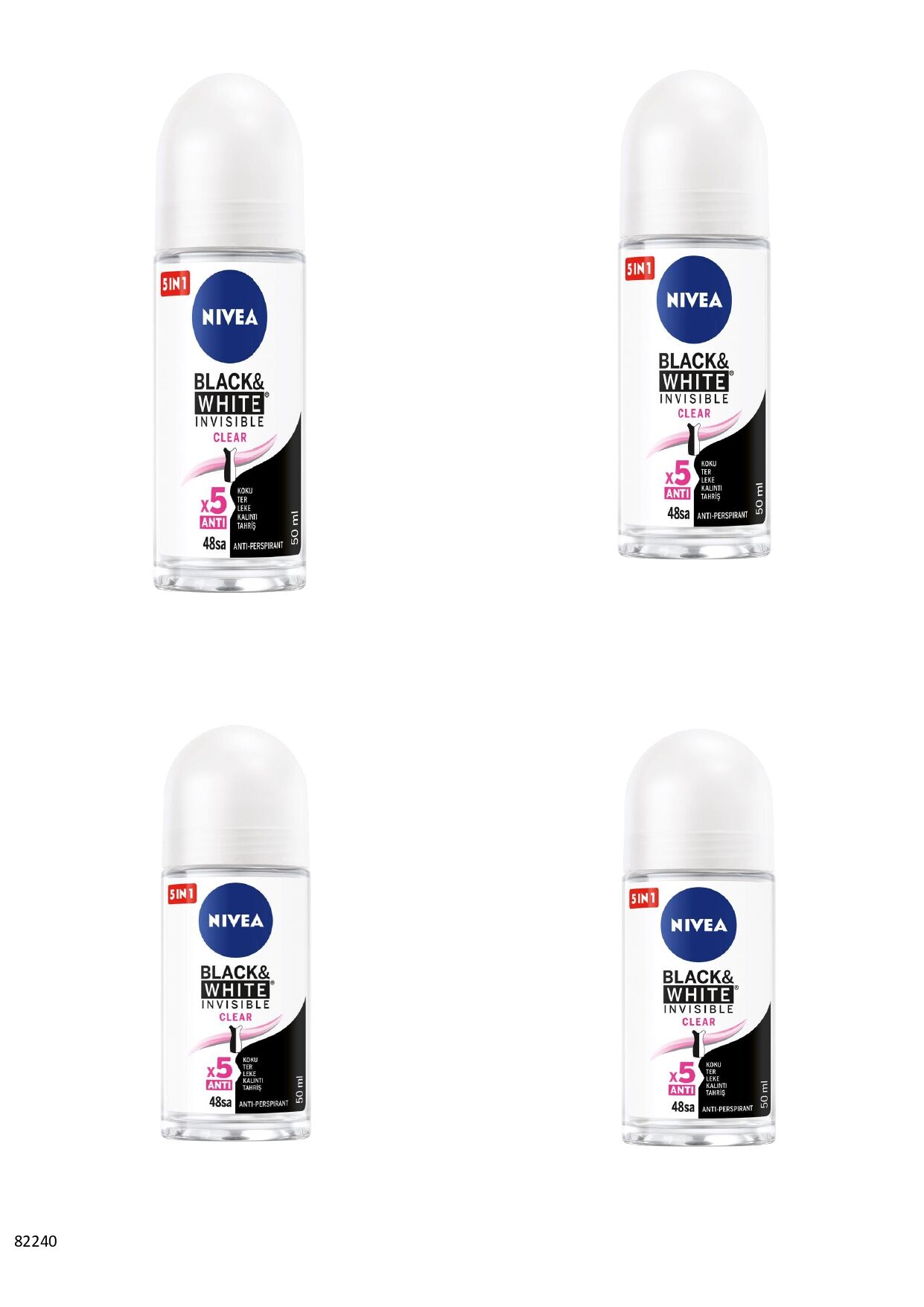 82240 NIVEA BLACK  WHITE CLEAR ROLL-ON  4 ADET