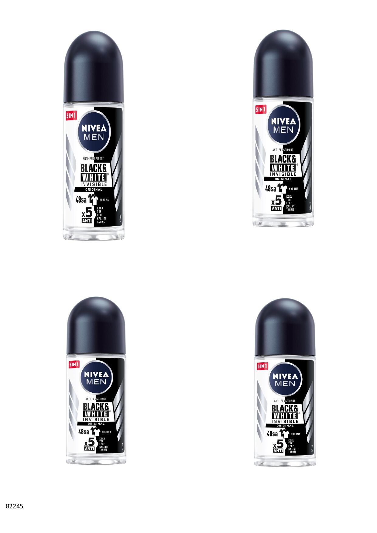 82245 NIVEA MEN BLACK  WHITE ORIGINAL ROLL-ON  4 ADET