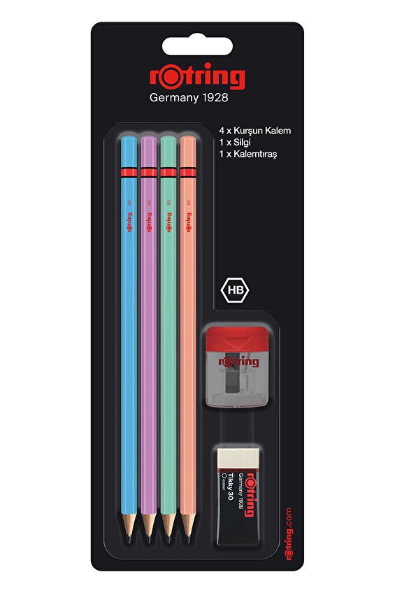 Rotring 4 Metalik Kurşun Kalem  + Silgi + Kalemtraş
