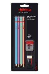 Rotring 4 Metalik Kurşun Kalem  + Silgi + Kalemtraş
