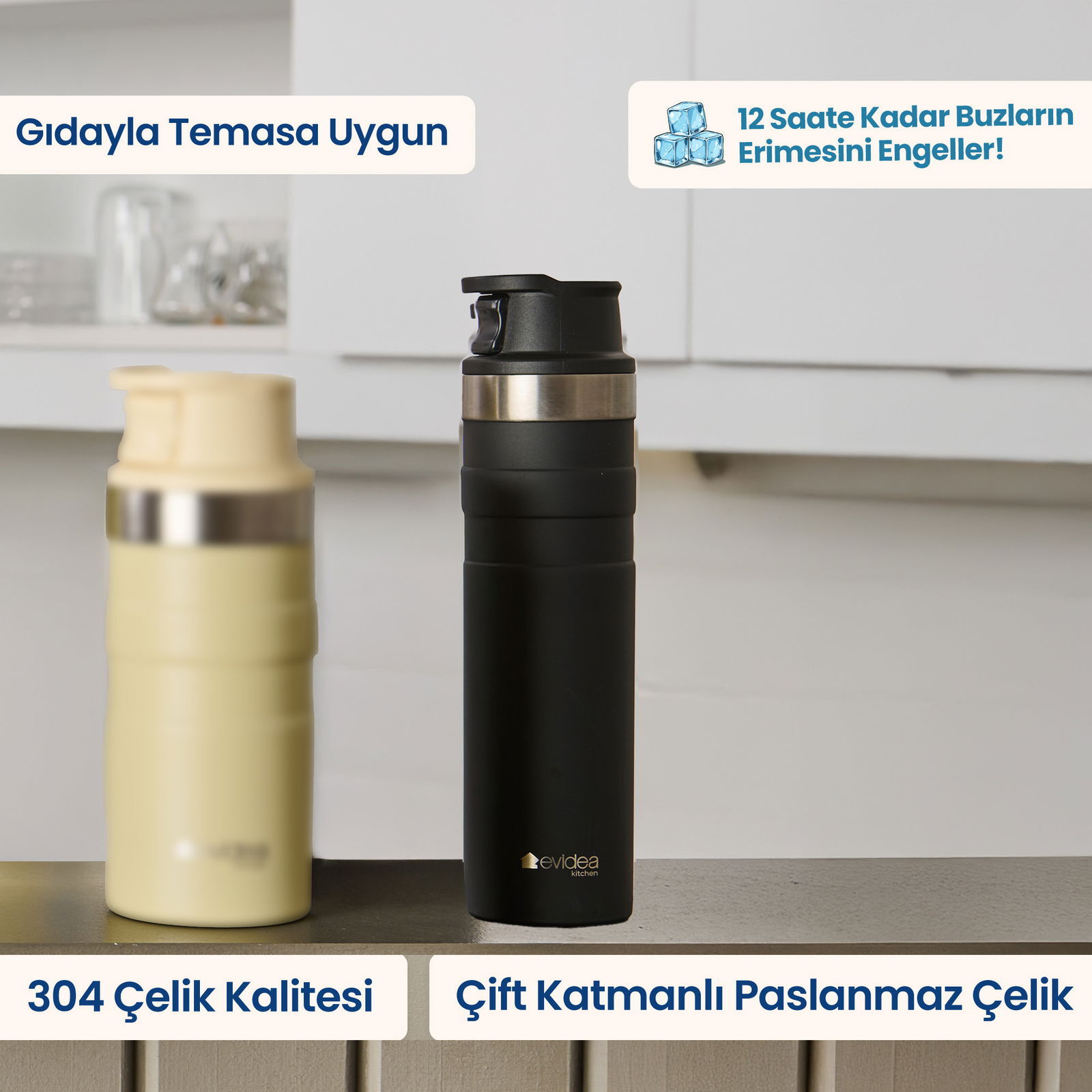 Kitchen Bireysel Termos - Siyah - 600 ml