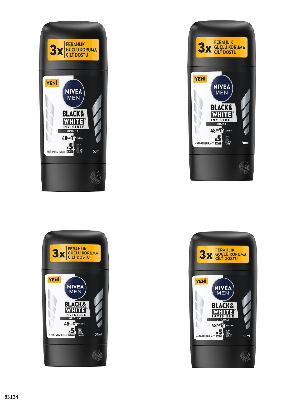 83134 NIVEA MEN BLACK  WHITE ORIGINAL STICK  4 ADET