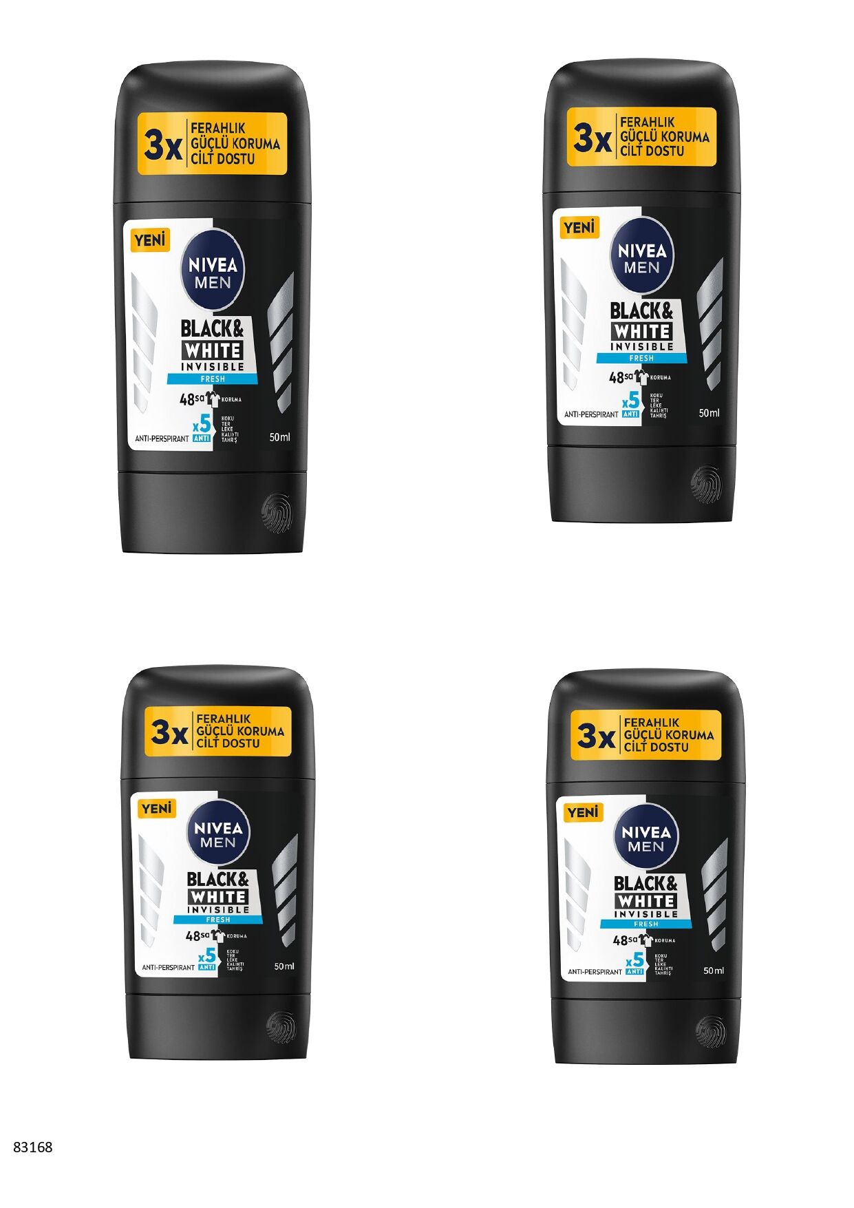 83168 NIVEA MEN BLACK  WHITE FRESH STICK  4 ADET