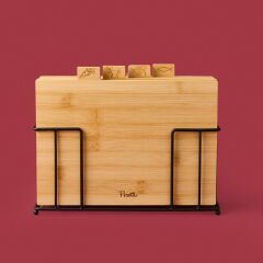 Rino 4'lü Metal Stantlı Kesme Tahtası - Açık Kahverengi - 27 cm