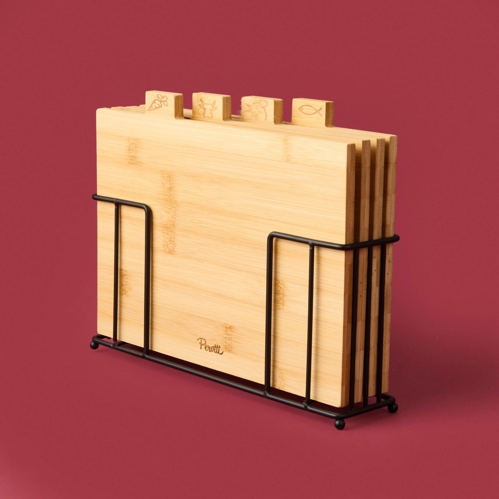 Rino 4'lü Metal Stantlı Kesme Tahtası - Açık Kahverengi - 27 cm