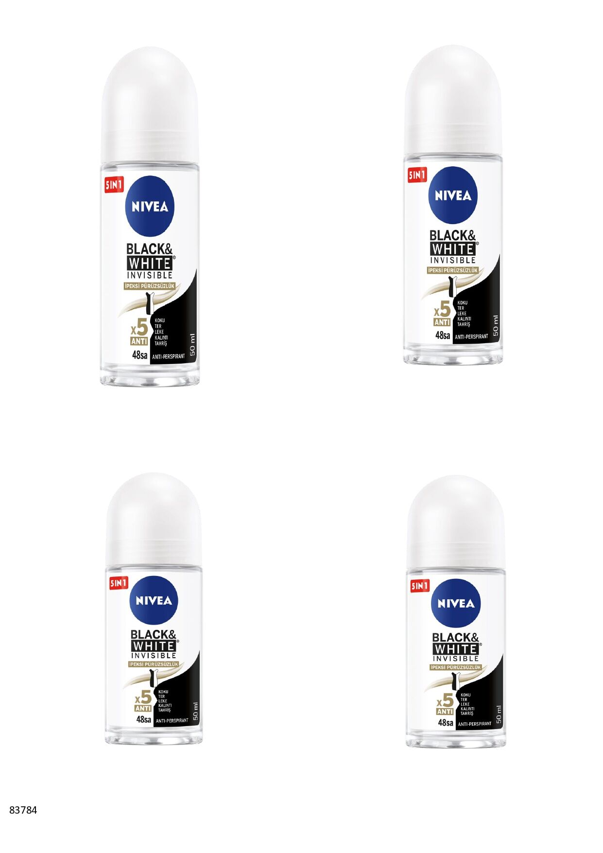 83784 NIVEA BLACK  WHITE İPEKSİ PÜRÜZSÜZLÜK ROLL-ON  4 ADET