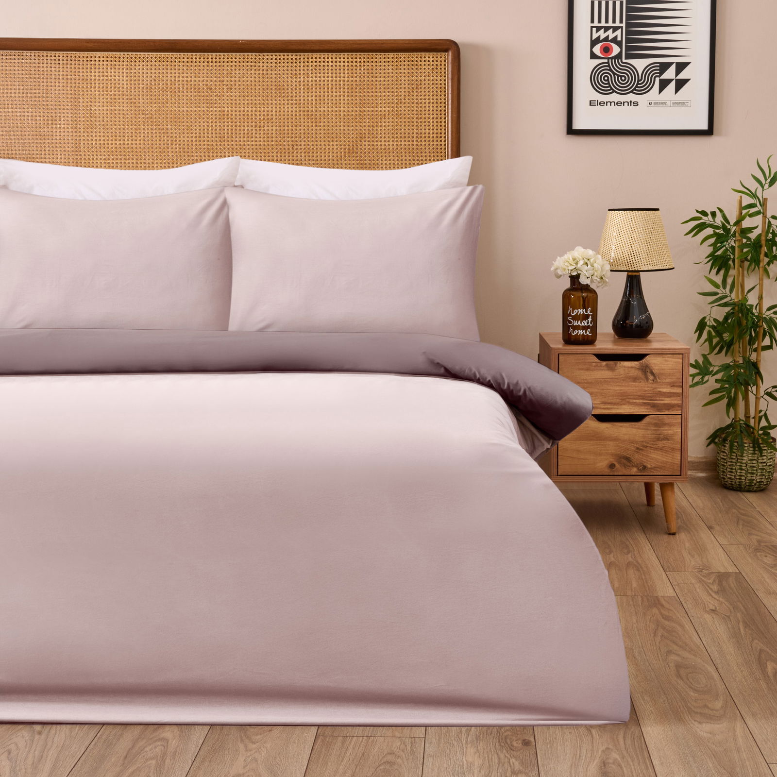 Soft Çift Renkli Çift Kişilik Nevresim Takımı - Bej / Taş