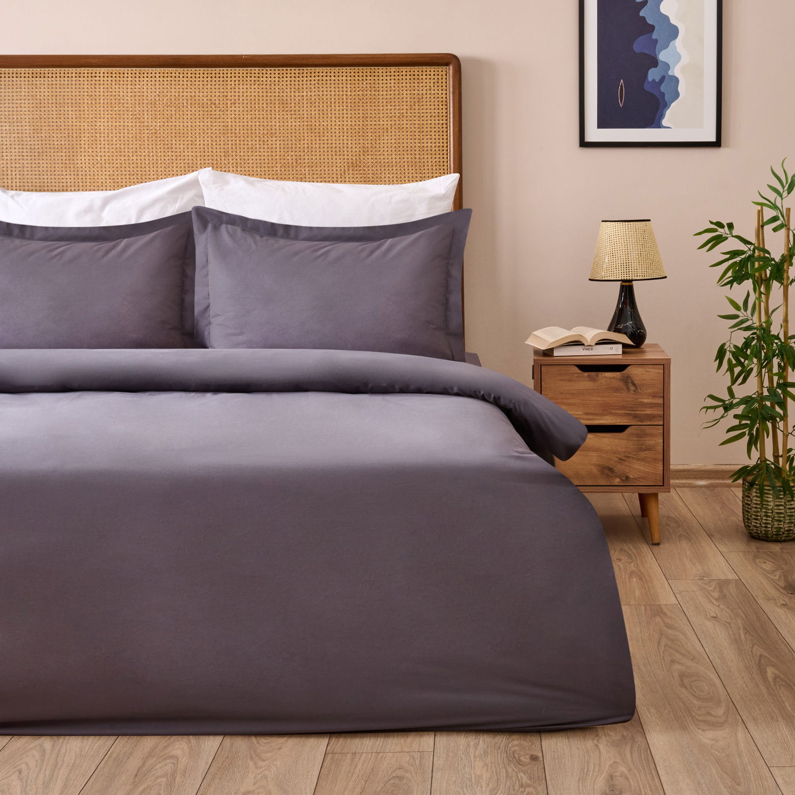 Soft Oxford Yastıklı Çift Kişilik Nevresim Takımı - Antrasit