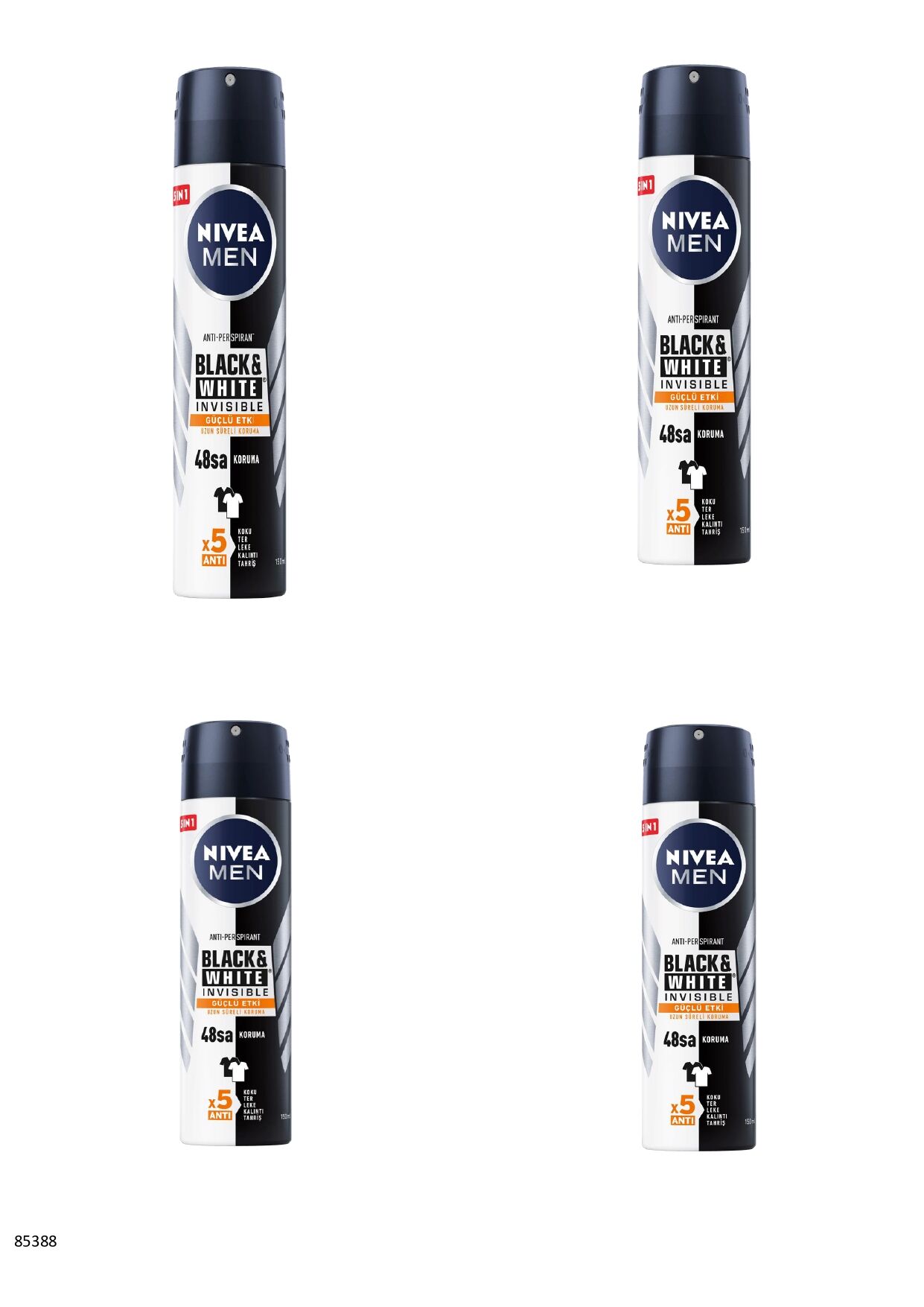 85388 NIVEA MEN BLACK  WHITE INVISIBLE GÜÇLÜ ETKİ SPREY  4 ADET