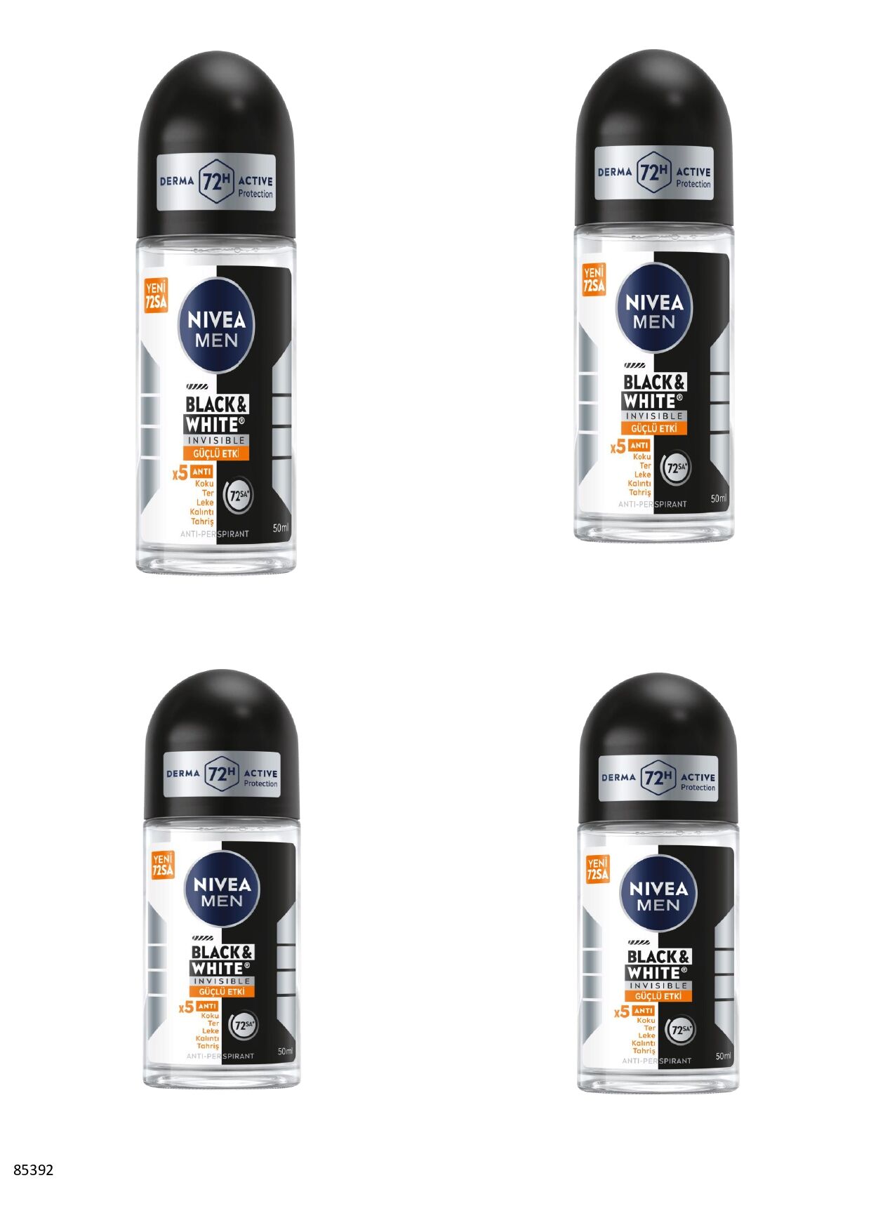 85392 NIVEA MEN BLACK  WHITE INVISIBLE GÜÇLÜ ETKİ ROLL-ON  4 ADET