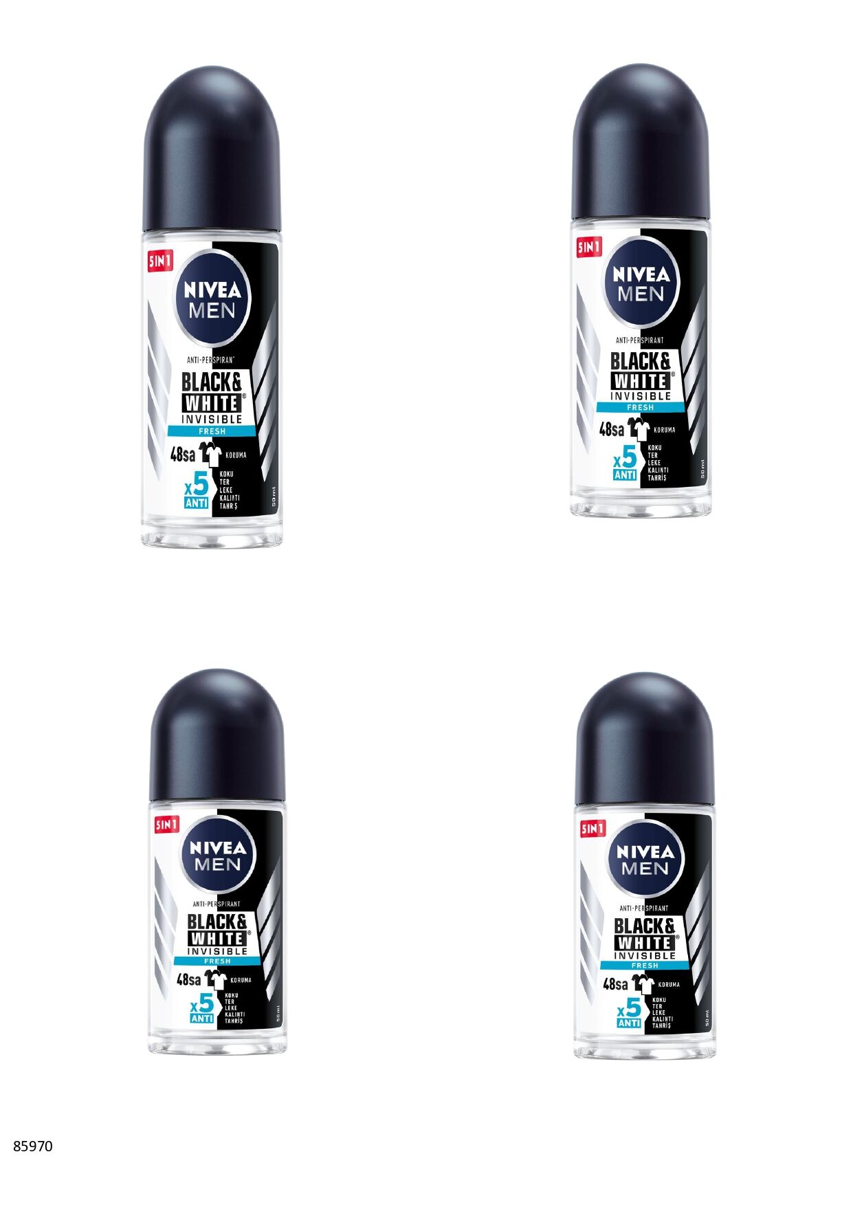 85970 NIVEA MEN BLACK  WHITE FRESH ROLL-ON  4 ADET