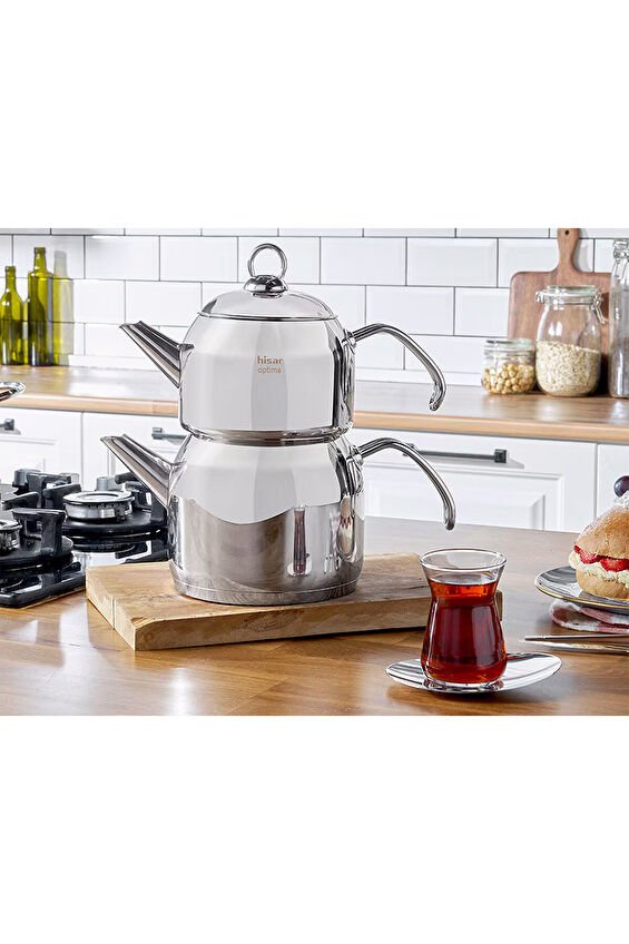 Hisar Satürn Metal Kulplu Çaydanlık 2+1 L