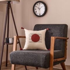 Soft Nakışlı Püsküllü Kırlent - Ekru / Kiremit - 40x40 cm
