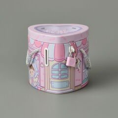 Kalp Kilitli Metal Kumbara - Asorti - 12x14 cm