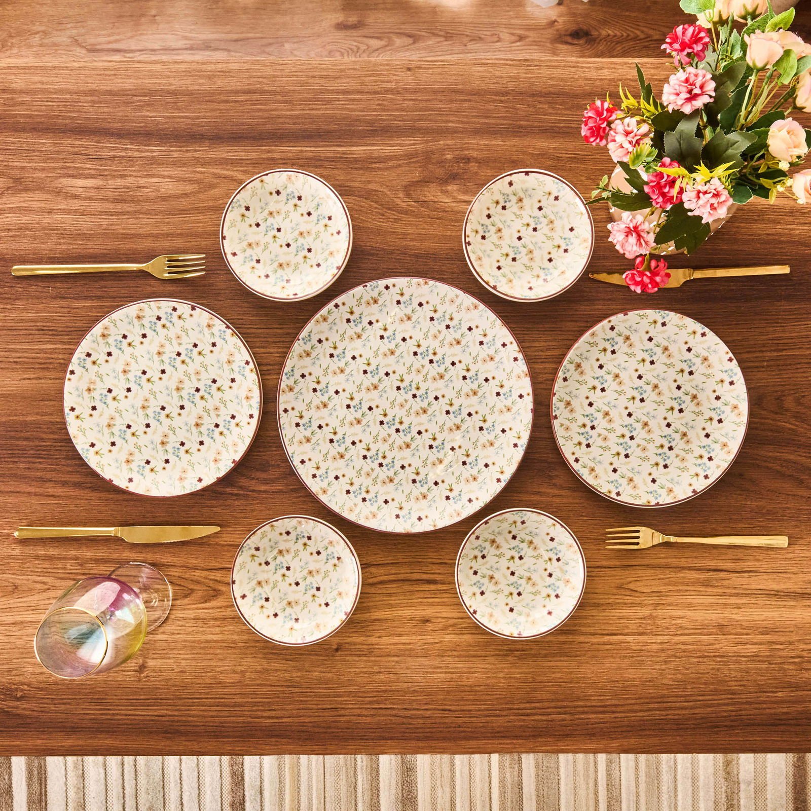 Kitchen Seramik 12 Parça Çiçekli Kahvaltı Takımı - Renkli