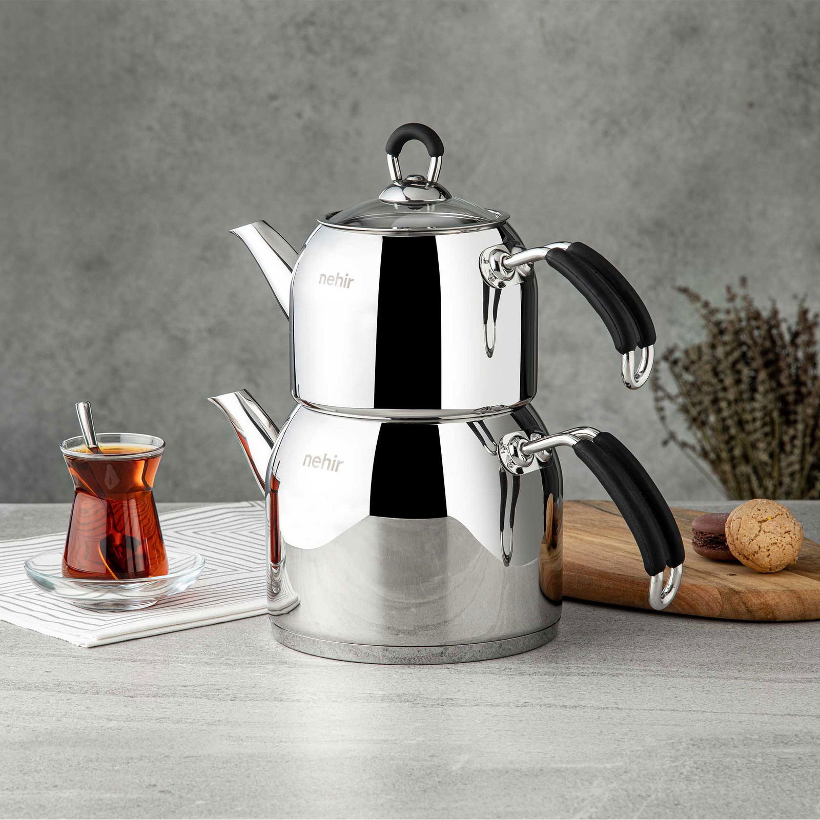 Modern Maxi Çaydanlık - Gri / Siyah