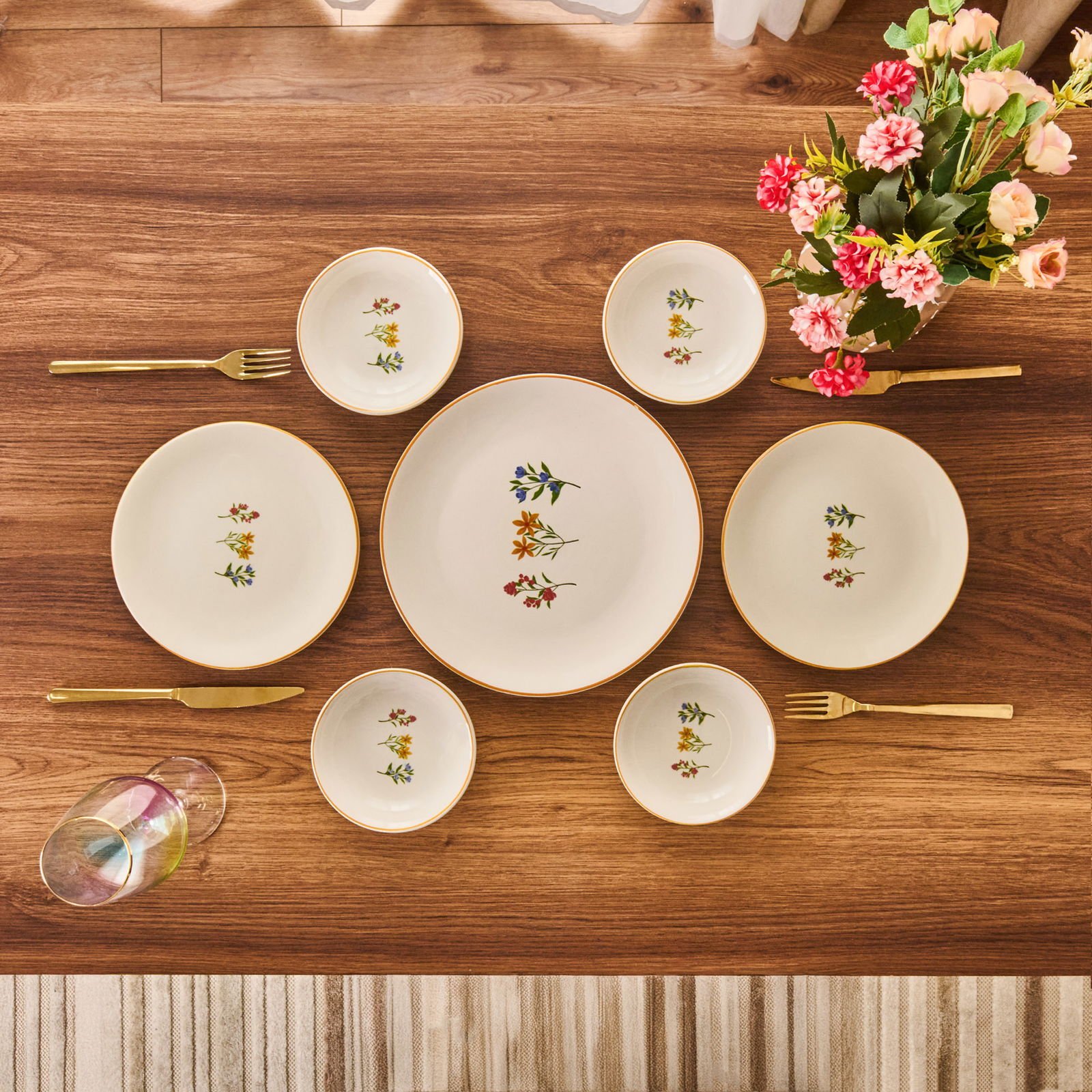 Kitchen 12 Parça Çıtır Çiçekli Seramik Kahvaltı Takımı - Renkli