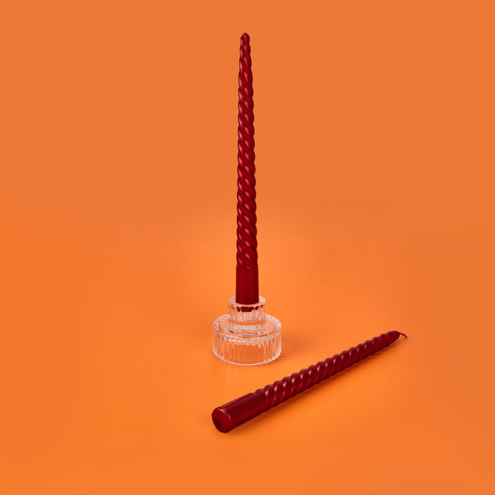 2'li Burgu Şamdan Mumu - Metalik Bordo – 25 cm