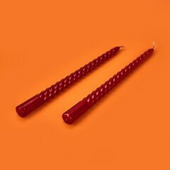 2'li Burgu Şamdan Mumu - Metalik Bordo – 25 cm