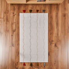 Soft Püsküllü Kilim - Ekru - 80x150 cm
