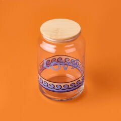 Blue Mosaiq Love Kapaklı Cam Kavanoz - Renkli - 970 ml