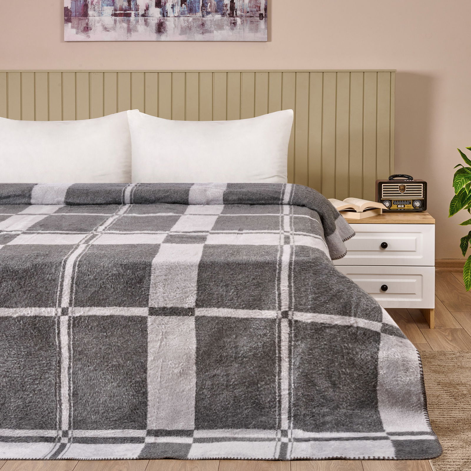 Soft Gerbera Çift Kişilik Battaniye - Gri - 200x220 cm