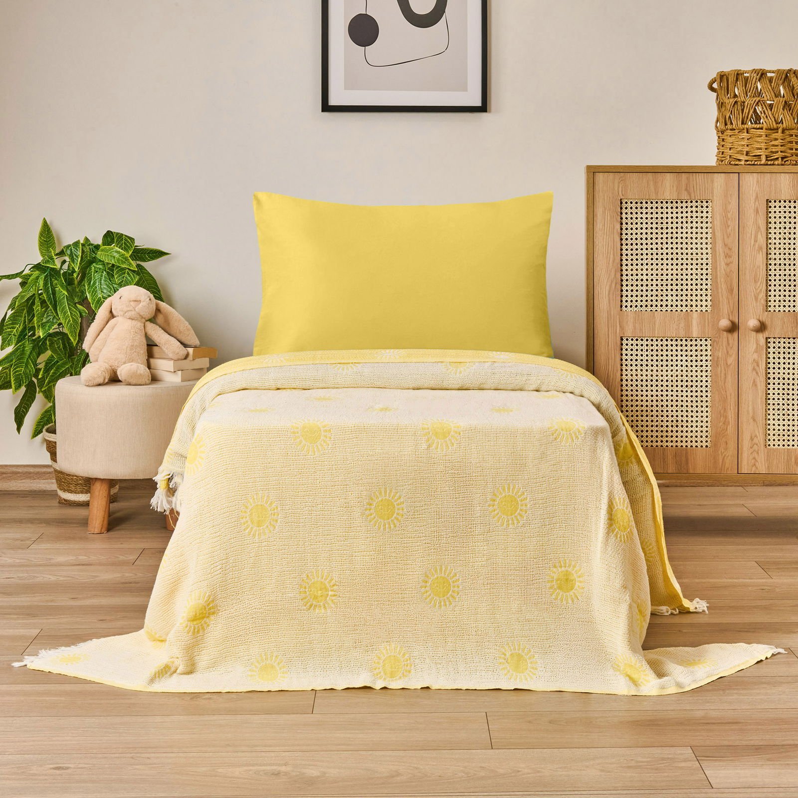 Soft Sun Çift Taraflı Çocuk Pikesi - Sarı - 160x220 cm