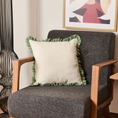 Soft Granny Summer Müslin Kırlent - Ekru / Yeşil - 40x40 cm