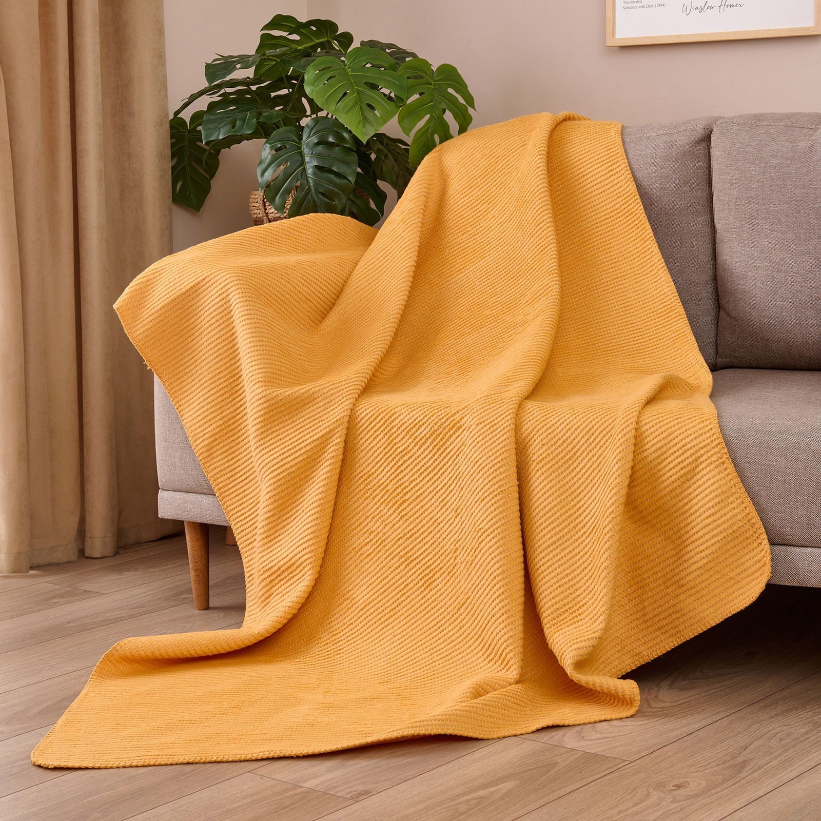 Soft Moza Pamuklu Tv Battaniyesi - Hardal - 130x170 cm
