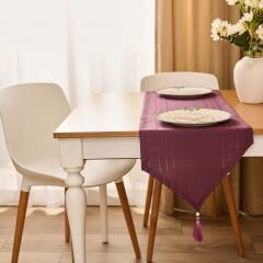 Soft Jakarlı Dokuma Runner - Mürdüm - 35x140 cm