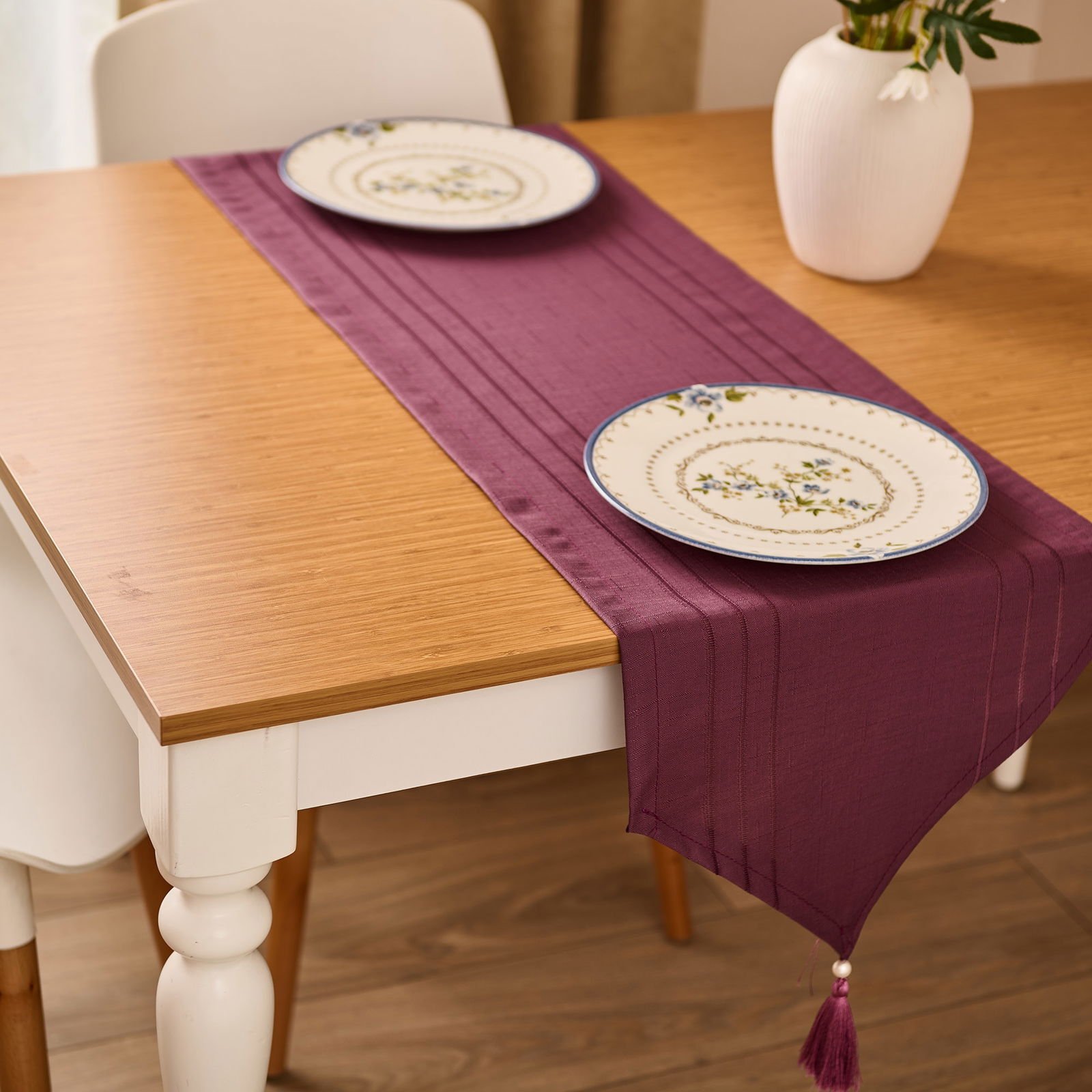 Soft Jakarlı Dokuma Runner - Mürdüm - 35x140 cm