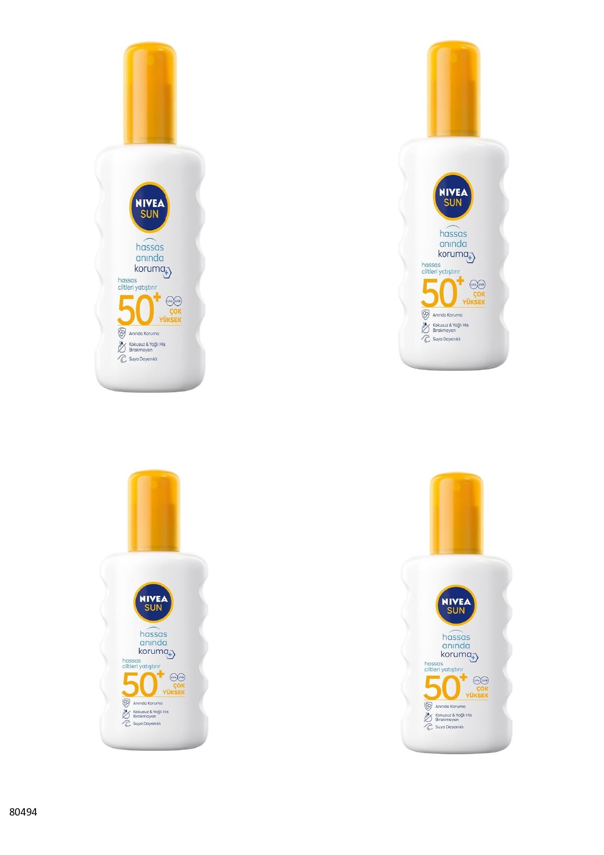 80494 NIVEA SUN HASSAS ANINDA KORUMA HASSAS CİLTLERE ÖZEL SPREY SPF50+  4 ADET