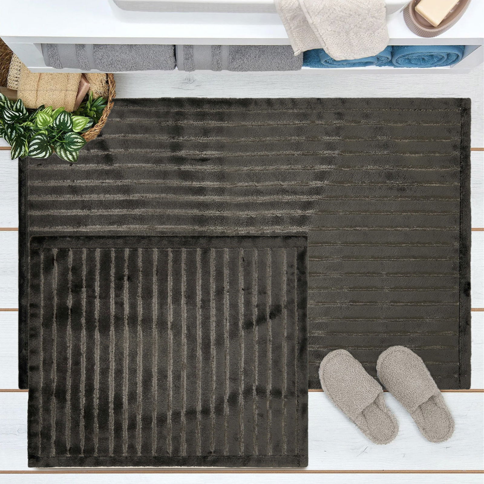 Soft Nuvo Banyo Paspası - Antrasit - 60x100 cm + 50x60 cm