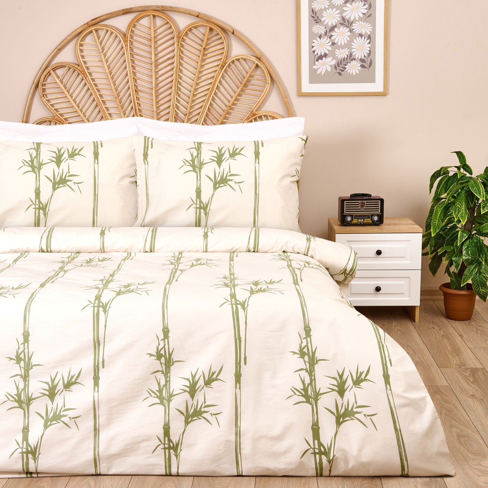 Soft Blad Tek Kişilik Nevresim Takımı - Ekru / Yeşil