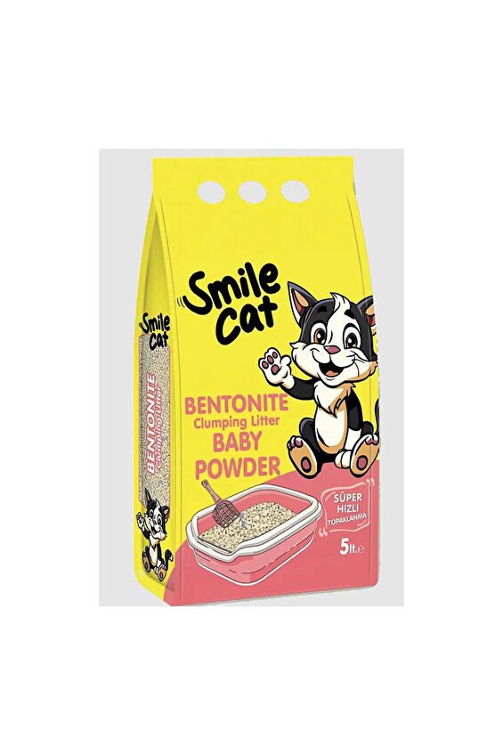 Smile Kedi Kumu Bentonit 5 Lt Bebek Pudralı
