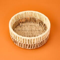 Living Palm Breeze Büyük Dekoratif Sepet - Bej / Beyaz - 25x10 cm