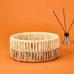 Living Palm Breeze Büyük Dekoratif Sepet - Bej / Beyaz - 25x10 cm