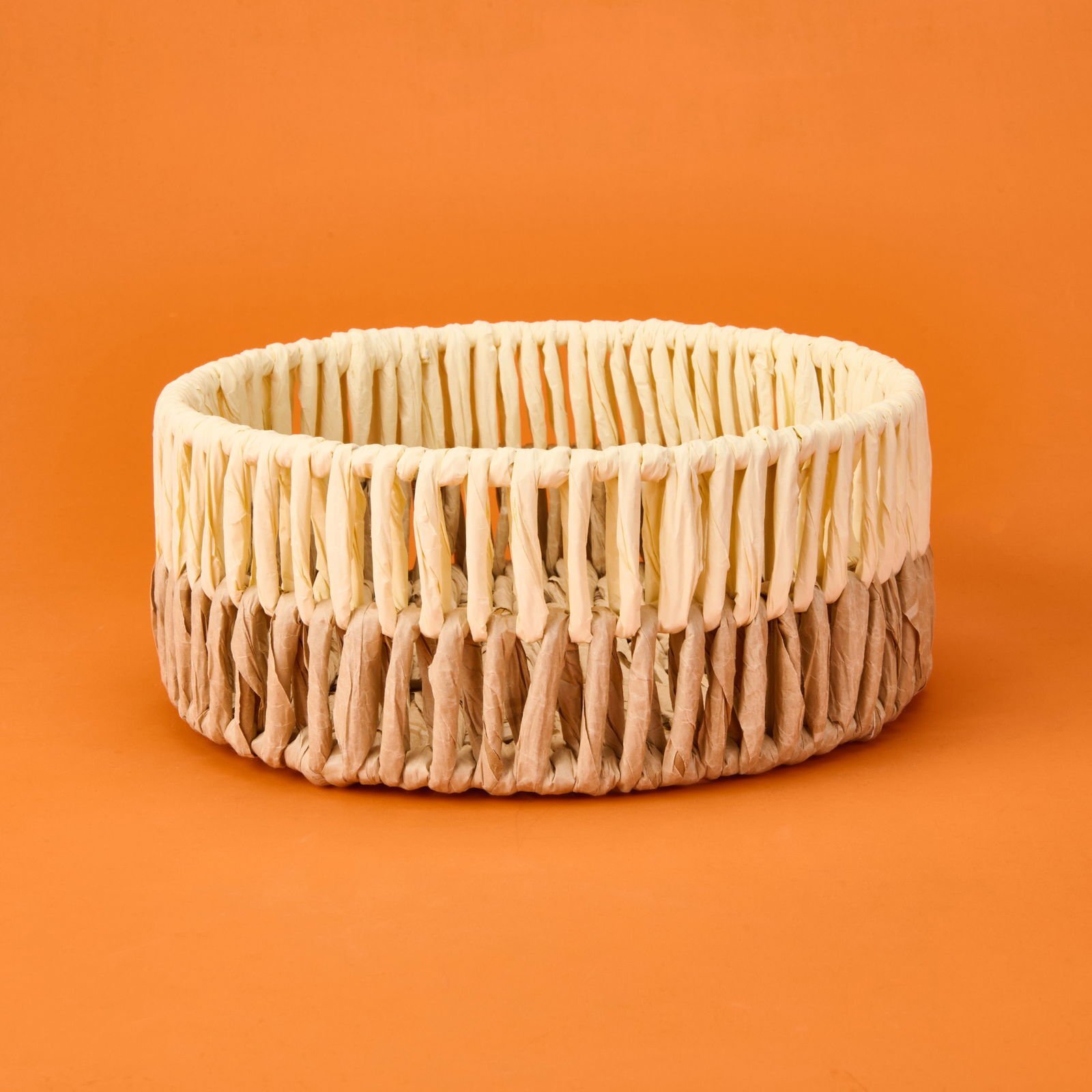 Living Palm Breeze Büyük Dekoratif Sepet - Bej / Beyaz - 25x10 cm