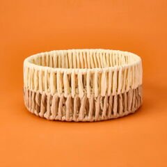 Living Palm Breeze Büyük Dekoratif Sepet - Bej / Beyaz - 25x10 cm