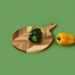 Akasya Yuvarlak Kesim Tahtası - Kahverengi - 30 cm