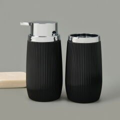 Bath Bella 2'li Sıvı Sabunluk ve Diş Fırçalık Seti - Siyah