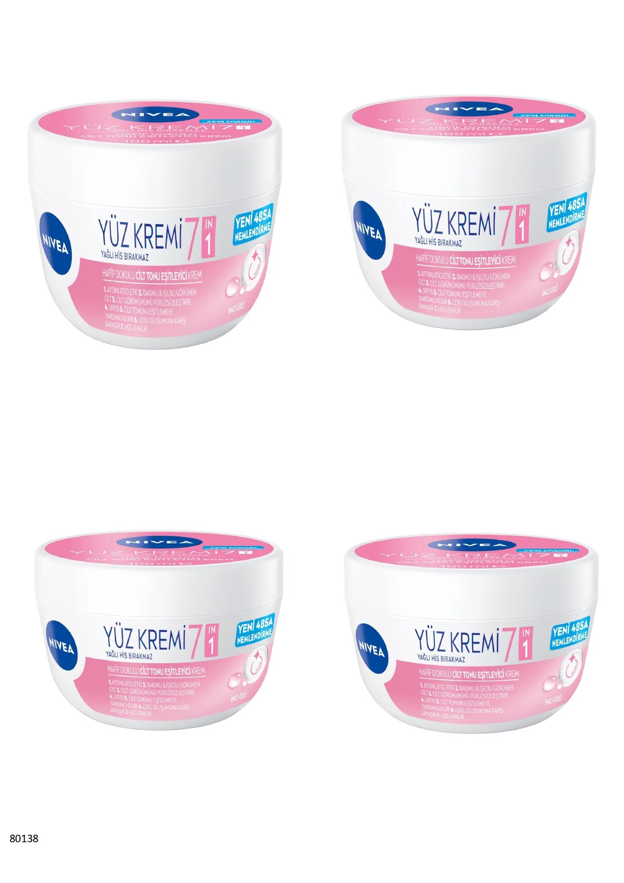 80138 NIVEA 7si1 Arada Cilt Tonu Eşitleyici Yüz Kremi  4 ADET