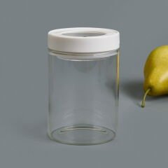 Vakumlu Cam Kavanoz - Şeffaf / Beyaz - 400 ml