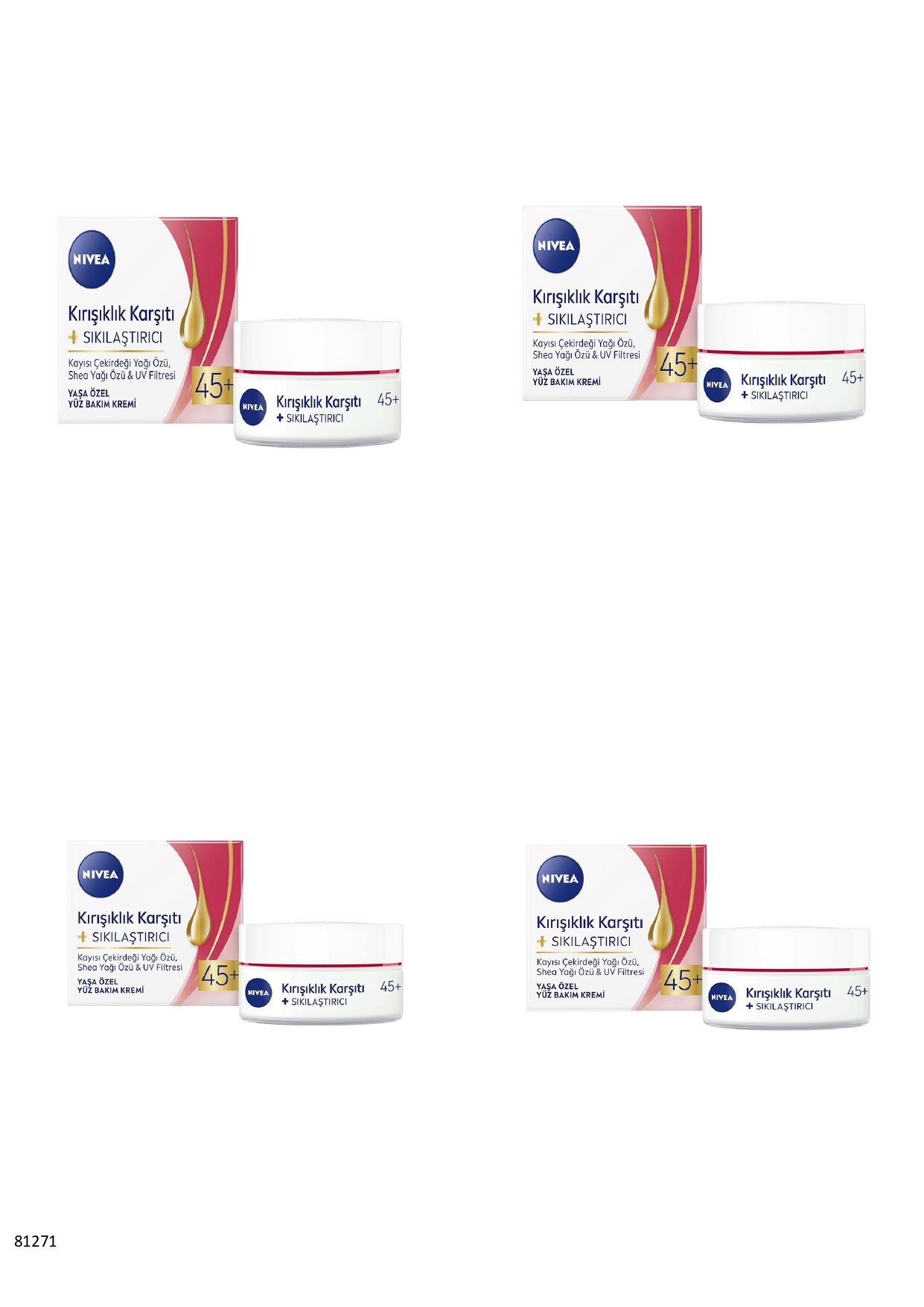 81271 NIVEA KIRIŞIKLIK KARŞITI + SIKILAŞTIRICI YAŞ 45+ YÜZ KREMİ  4 ADET