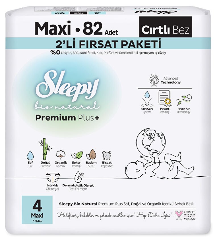 Sleepy Bio Natural 2'li Fırsat Paketi Maxi (4) 82 Adet