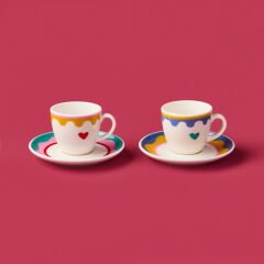 Kitchen Granny 4 Parça Porselen Fincan Takımı - Renkli / Sarı