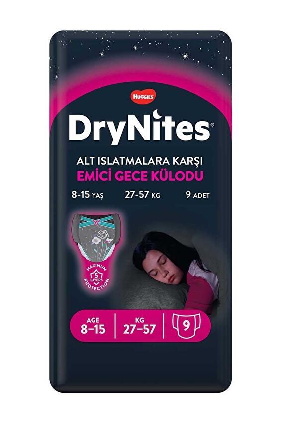 Huggies Bebek Bezi Dry Nites Large Kız 27-57 kg 9 Ped