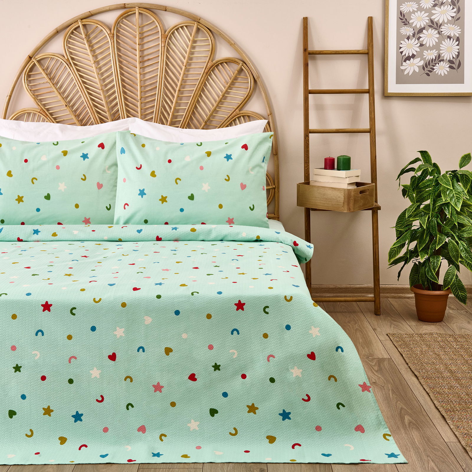 Soft Aurantium Çift Kişilik Pike Takımı - Yeşil